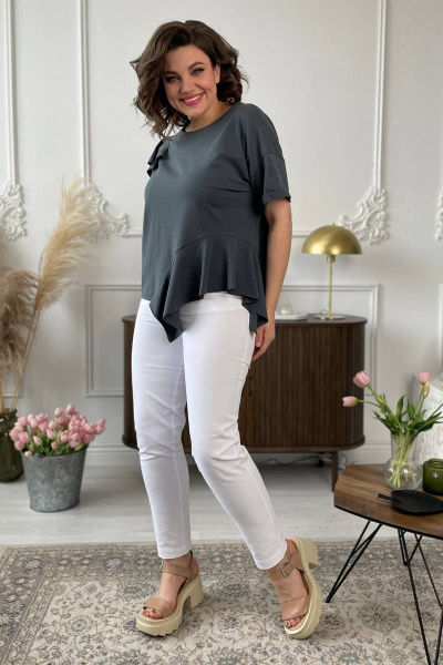 Джемпер в летнем стиле из трикотажа с валаном Rumoda 2122 графит - фото 2