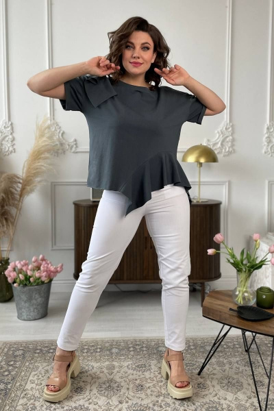 Джемпер в летнем стиле из трикотажа с валаном Rumoda 2122 графит - фото 4