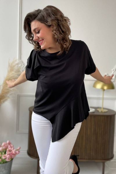Джемпер из трикотажа с валаном, длина 60 см, черный Rumoda 2122 черный - фото 6
