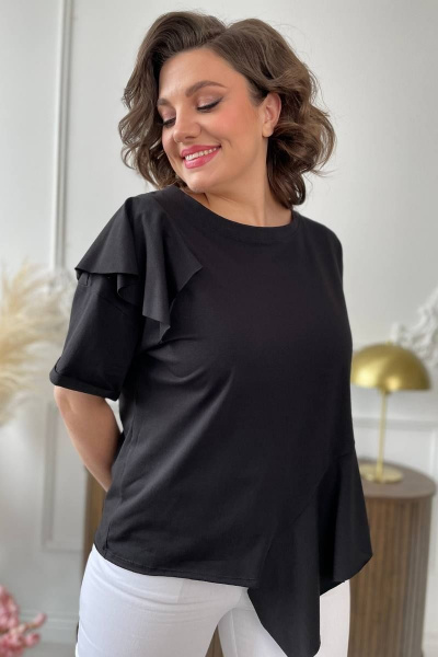 Джемпер из трикотажа с валаном, длина 60 см, черный Rumoda 2122 черный - фото 5