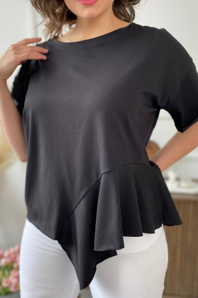 Джемпер из трикотажа с валаном, длина 60 см, черный Rumoda 2122 черный - фото 7