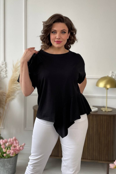 Джемпер из трикотажа с валаном, длина 60 см, черный Rumoda 2122 черный - фото 3