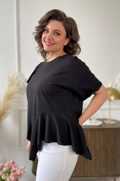 Джемпер из трикотажа с валаном, длина 60 см, черный Rumoda 2122 черный - фото 4