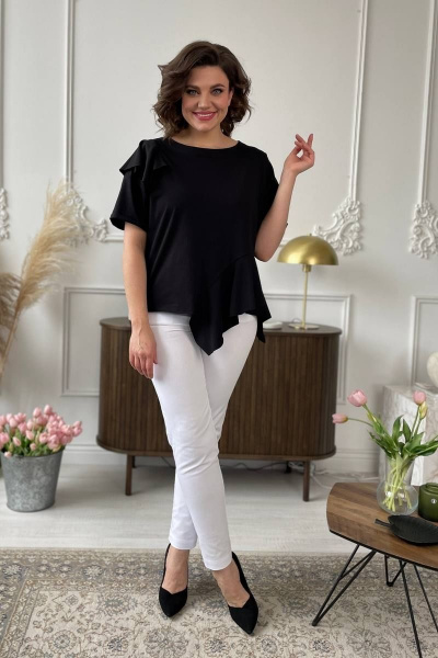 Джемпер из трикотажа с валаном, длина 60 см, черный Rumoda 2122 черный - фото 2