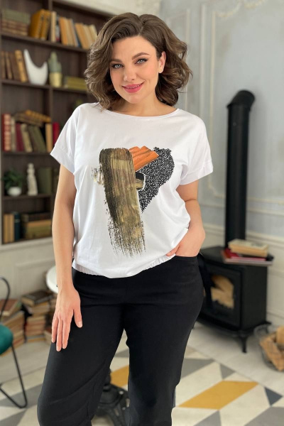 Белая трикотажная футболка с принтом и регулировкой тесьмой Rumoda 2123 белый - фото 8