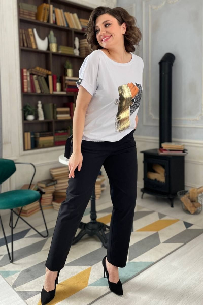 Белая трикотажная футболка с принтом и регулировкой тесьмой Rumoda 2123 белый - фото 6