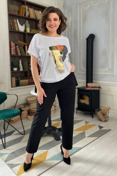 Белая трикотажная футболка с принтом и регулировкой тесьмой Rumoda 2123 белый - фото 3