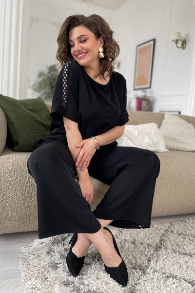 Костюм из текстиля с кружевом: блуза и брюки Rumoda 2124 черный - фото 12