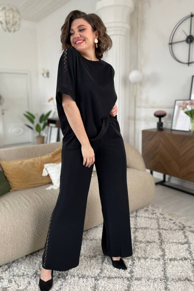Костюм из текстиля с кружевом: блуза и брюки Rumoda 2124 черный - фото 8