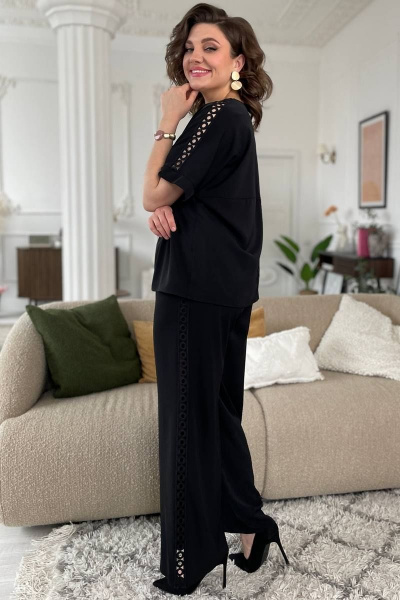 Костюм из текстиля с кружевом: блуза и брюки Rumoda 2124 черный - фото 6
