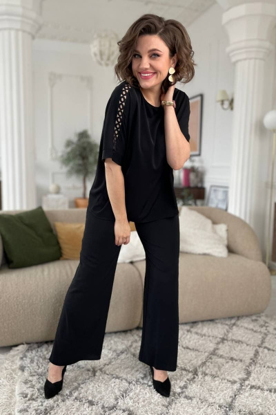 Блуза с принтом и рукавом с воланами из трикотажа Rumoda 2125 черный - фото 4