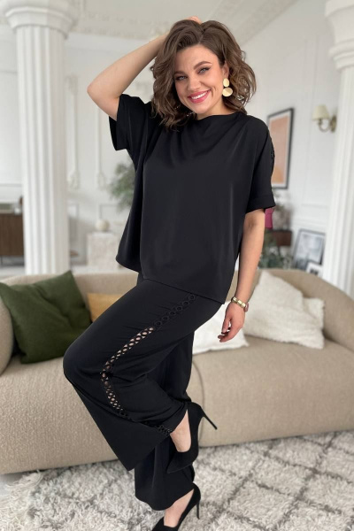 Блуза с принтом и рукавом с воланами из трикотажа Rumoda 2125 черный - фото 1