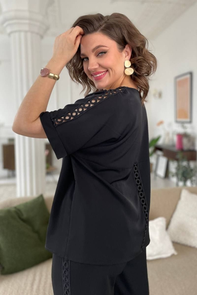 Блуза с принтом и рукавом с воланами из трикотажа Rumoda 2125 черный - фото 2