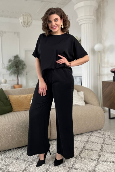 Классические женские брюки из текстиля с кружевом Rumoda 2126 черный - фото 1