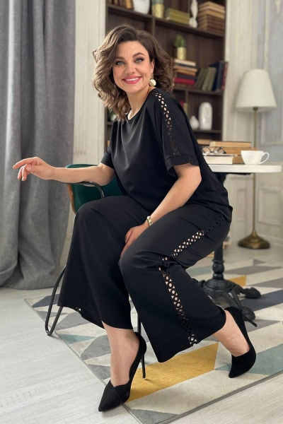 Классические женские брюки из текстиля с кружевом Rumoda 2126 черный - фото 4