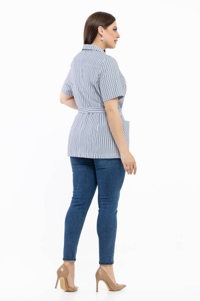 Легкий голубой в полоску жакет с коротким рукавом и поясом Avila 0783 голубой - фото 4