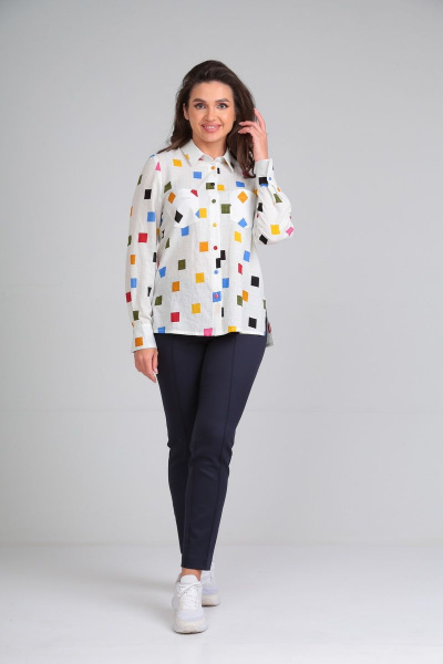 Летняя хлопковая блузка с длинным рукавом и карманами Lady Line 546 - фото 7