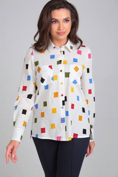 Летняя хлопковая блузка с длинным рукавом и карманами Lady Line 546 - фото 5