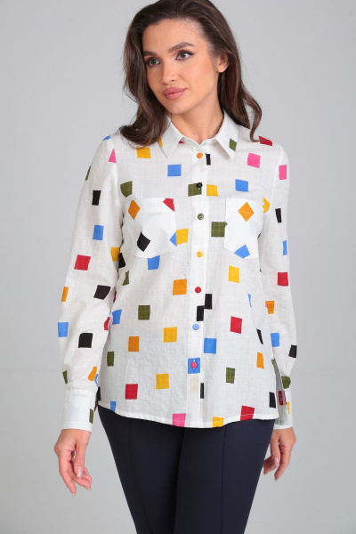 Летняя хлопковая блузка с длинным рукавом и карманами Lady Line 546 - фото 4