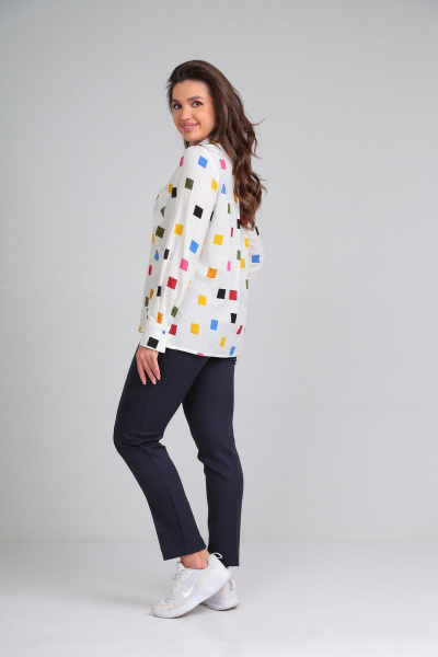 Летняя хлопковая блузка с длинным рукавом и карманами Lady Line 546 - фото 8