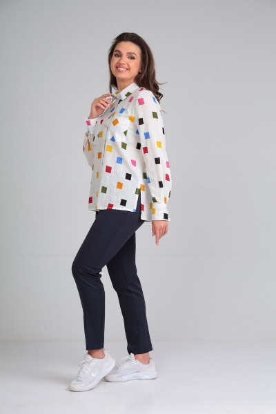 Летняя хлопковая блузка с длинным рукавом и карманами Lady Line 546 - фото 6