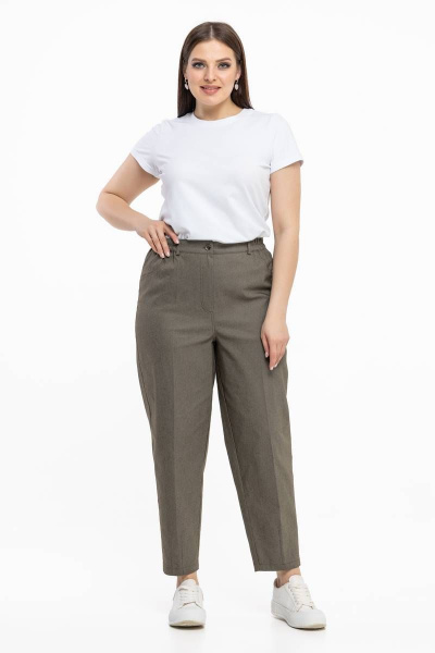 Деловые брюки зауженные из джинсовой ткани с высокой посадкой Avila 0870 хаки - фото 5