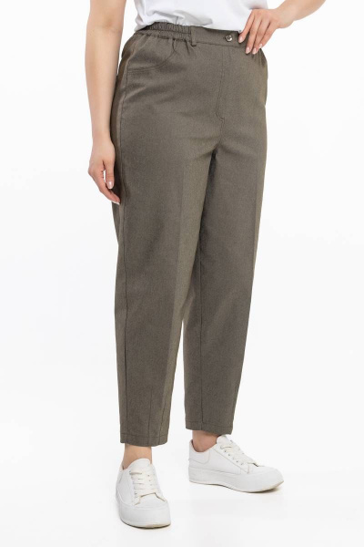 Деловые брюки зауженные из джинсовой ткани с высокой посадкой Avila 0870 хаки - фото 2