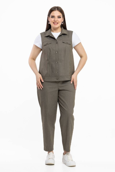 Деловые брюки зауженные из джинсовой ткани с высокой посадкой Avila 0870 хаки - фото 1