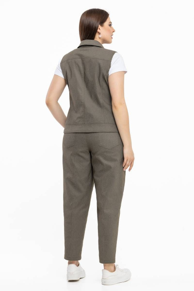 Деловые брюки зауженные из джинсовой ткани с высокой посадкой Avila 0870 хаки - фото 3