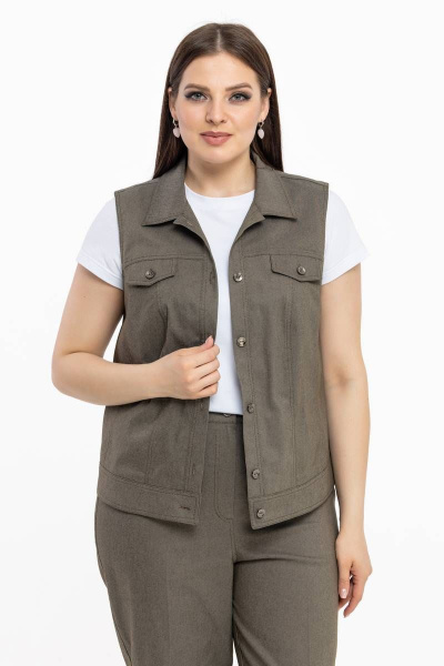 Летний джинсовый жилет из хлопка с карманами Avila 0924 хаки - фото 6