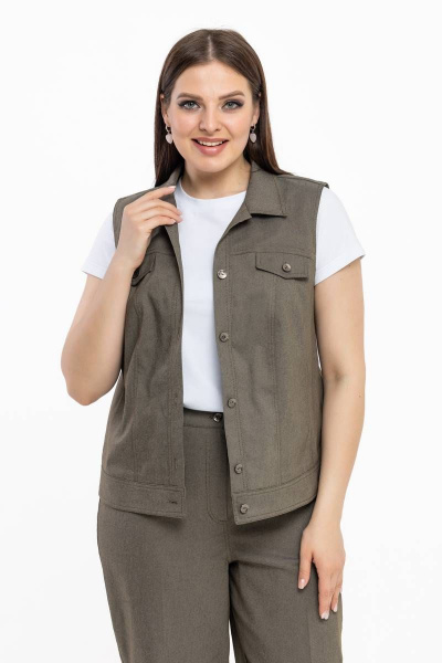 Летний джинсовый жилет из хлопка с карманами Avila 0924 хаки - фото 5