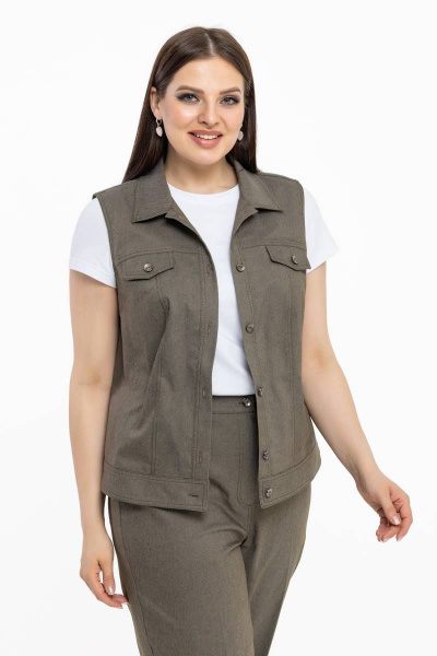Летний джинсовый жилет из хлопка с карманами Avila 0924 хаки - фото 4