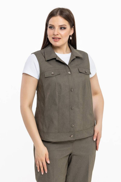 Летний джинсовый жилет из хлопка с карманами Avila 0924 хаки - фото 3