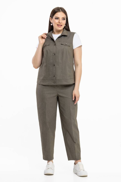 Летний джинсовый жилет из хлопка с карманами Avila 0924 хаки - фото 2