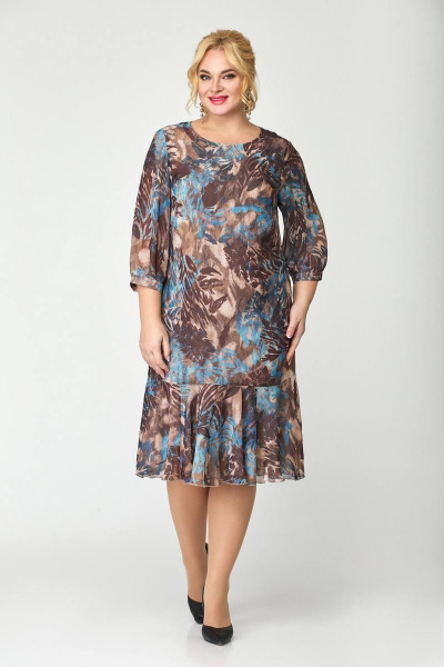 Платье свободного силуэта из шифона с воланом и длинным рукавом Slaviaelit 480 акварель - фото 1