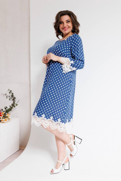 Платье LadisLine 1375 синий_в_горошек - фото 2