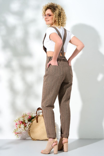 Полукомбинезон с завышенной посадкой из хлопка Euromoda 448/1 палевый - фото 2