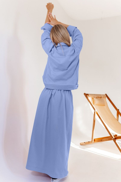 Голубой костюм из денима: жакет и юбка А-силуэта Amberа Style 2017 нежно-голубой - фото 2