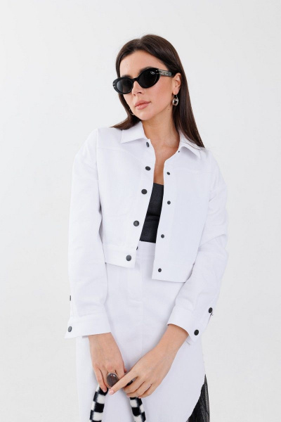 Белый джинсовый жакет с классическим кроем и карманами Anelli 962 белый - фото 1