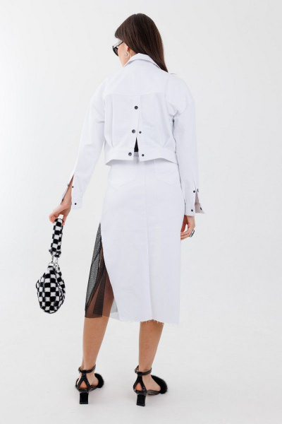 Белый джинсовый жакет с классическим кроем и карманами Anelli 962 белый - фото 2