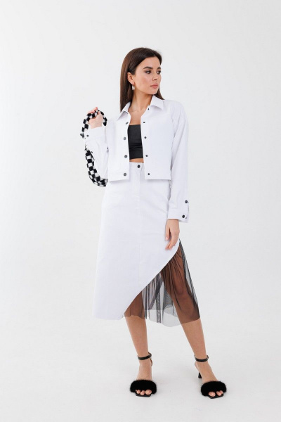 Белый джинсовый жакет с классическим кроем и карманами Anelli 962 белый - фото 3