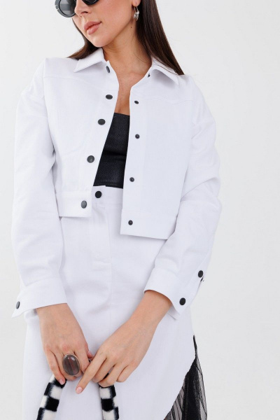 Белый джинсовый жакет с классическим кроем и карманами Anelli 962 белый - фото 4