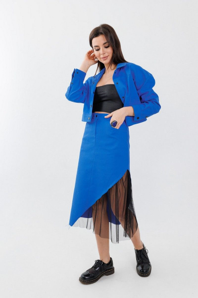 Синий джинсовый жакет с планкой и застежками на кнопки Anelli 962 василек - фото 3