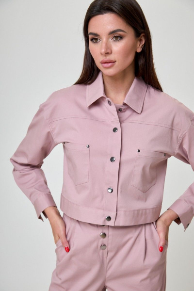 Жакет из джинса с воротником и съемным поясом Anelli 961.1 розовый - фото 1