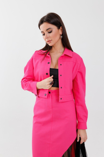 Короткий джинсовый жакет с застежкой на кнопки Anelli 962 фуксия - фото 1