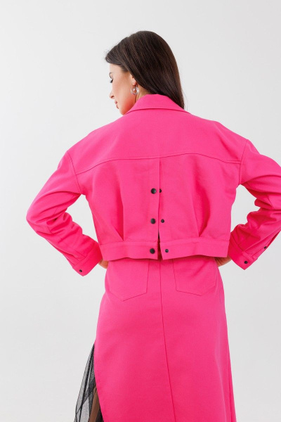 Короткий джинсовый жакет с застежкой на кнопки Anelli 962 фуксия - фото 4