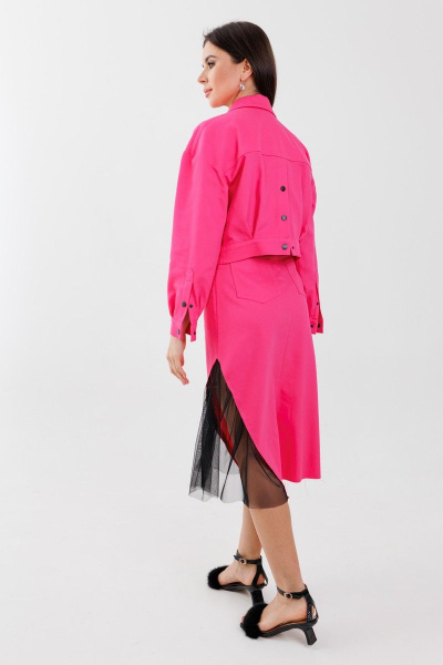 Короткий джинсовый жакет с застежкой на кнопки Anelli 962 фуксия - фото 5