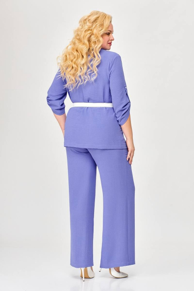 Костюм 2-ка жакет приталенный и брюки прямые из ткани с эффектом жатки Swallow 657.1 фиолетовый - фото 4