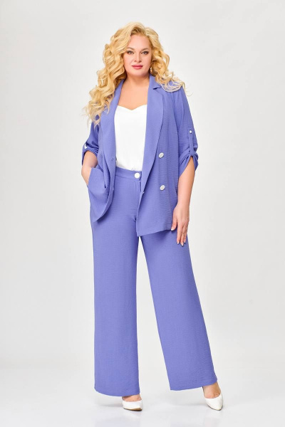 Костюм 2-ка жакет приталенный и брюки прямые из ткани с эффектом жатки Swallow 657.1 фиолетовый - фото 10