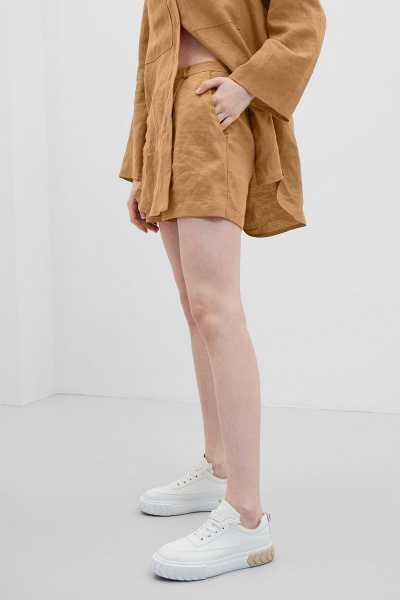 Леновые бежевые шорты с карманами для повседневных образов Art Ribbon M3699B_2 - фото 2